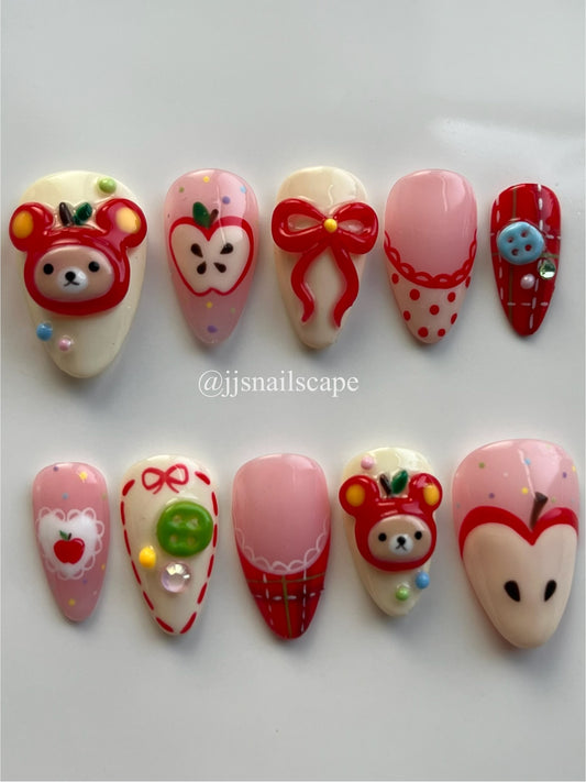Red Apple Rilakkuma nails