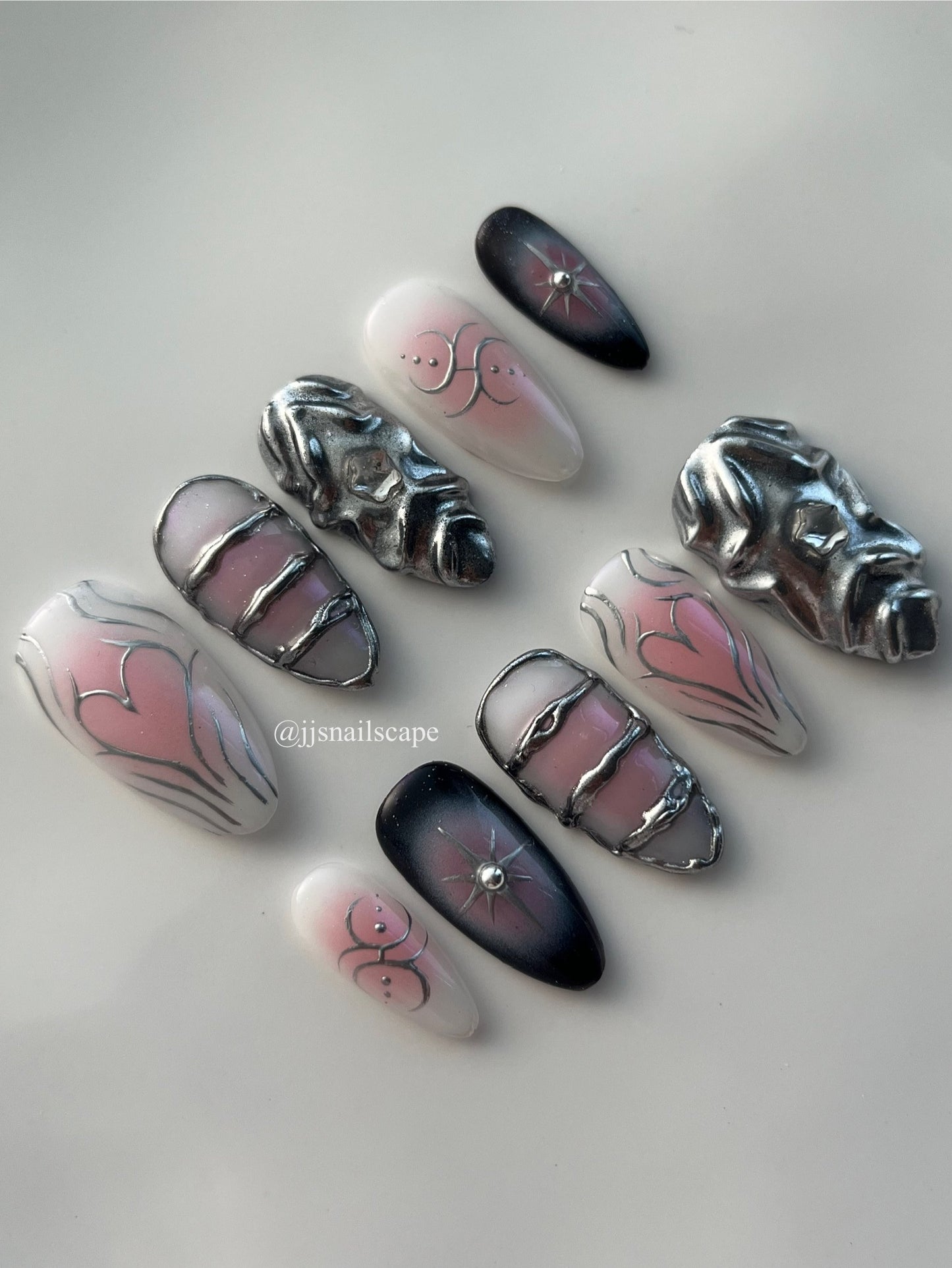 Pink and Silver Cyber Nails