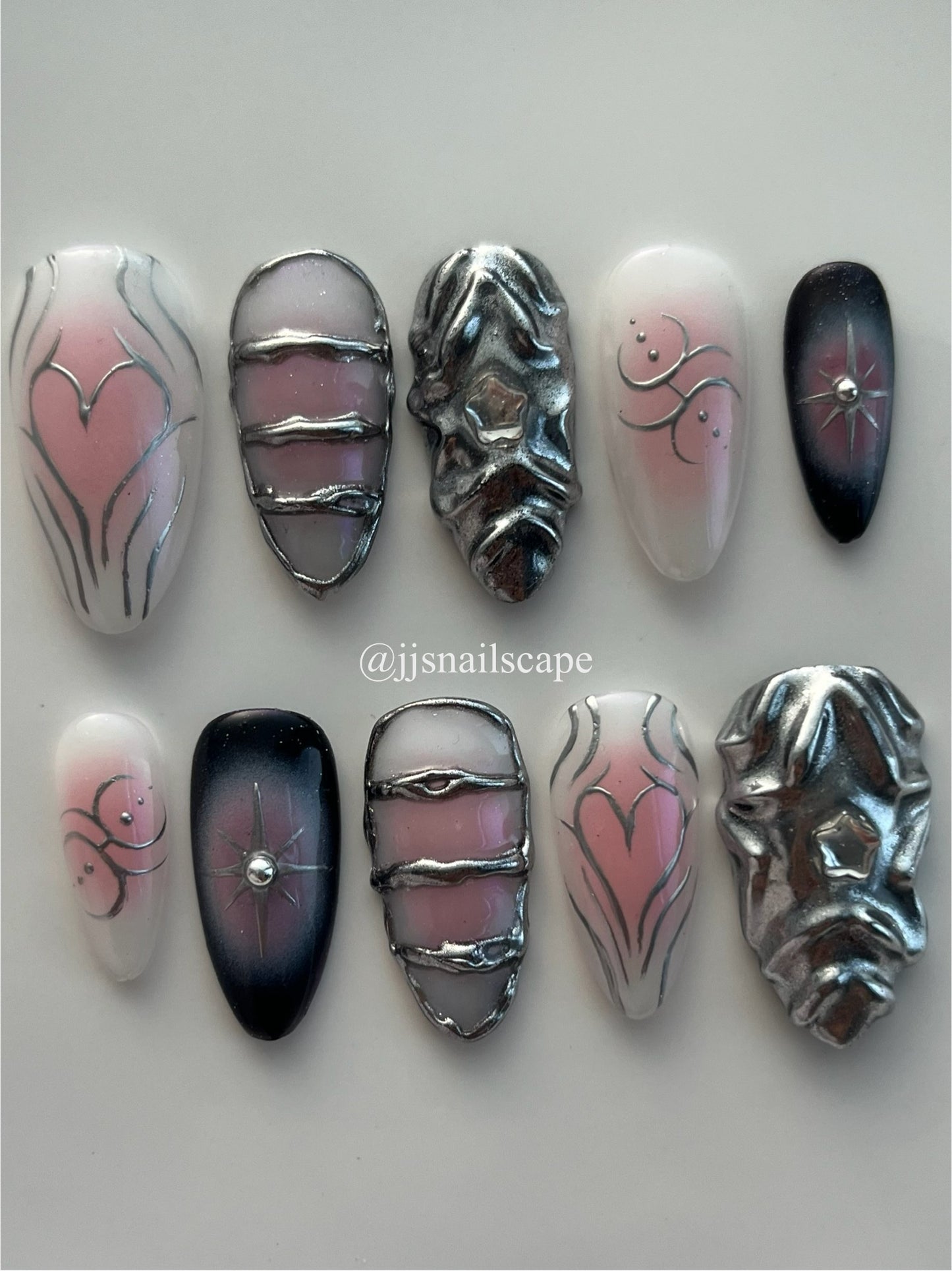Pink and Silver Cyber Nails