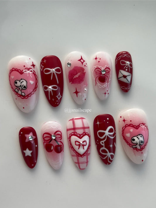 Valentines Snoopy Nails