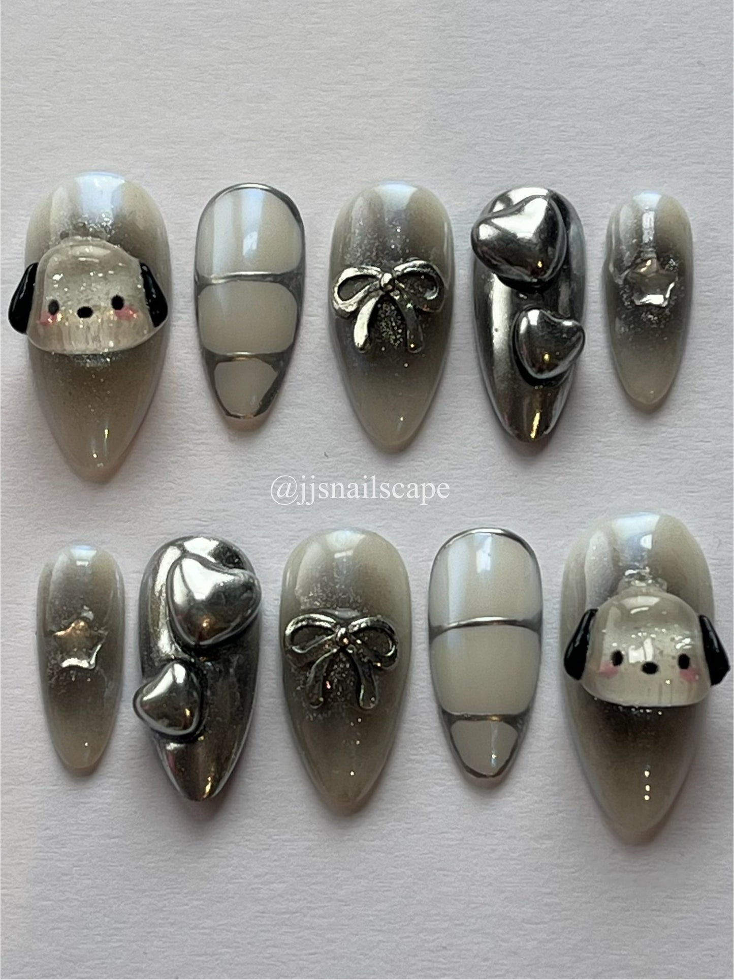 Silver Chrome Pochacco Nails