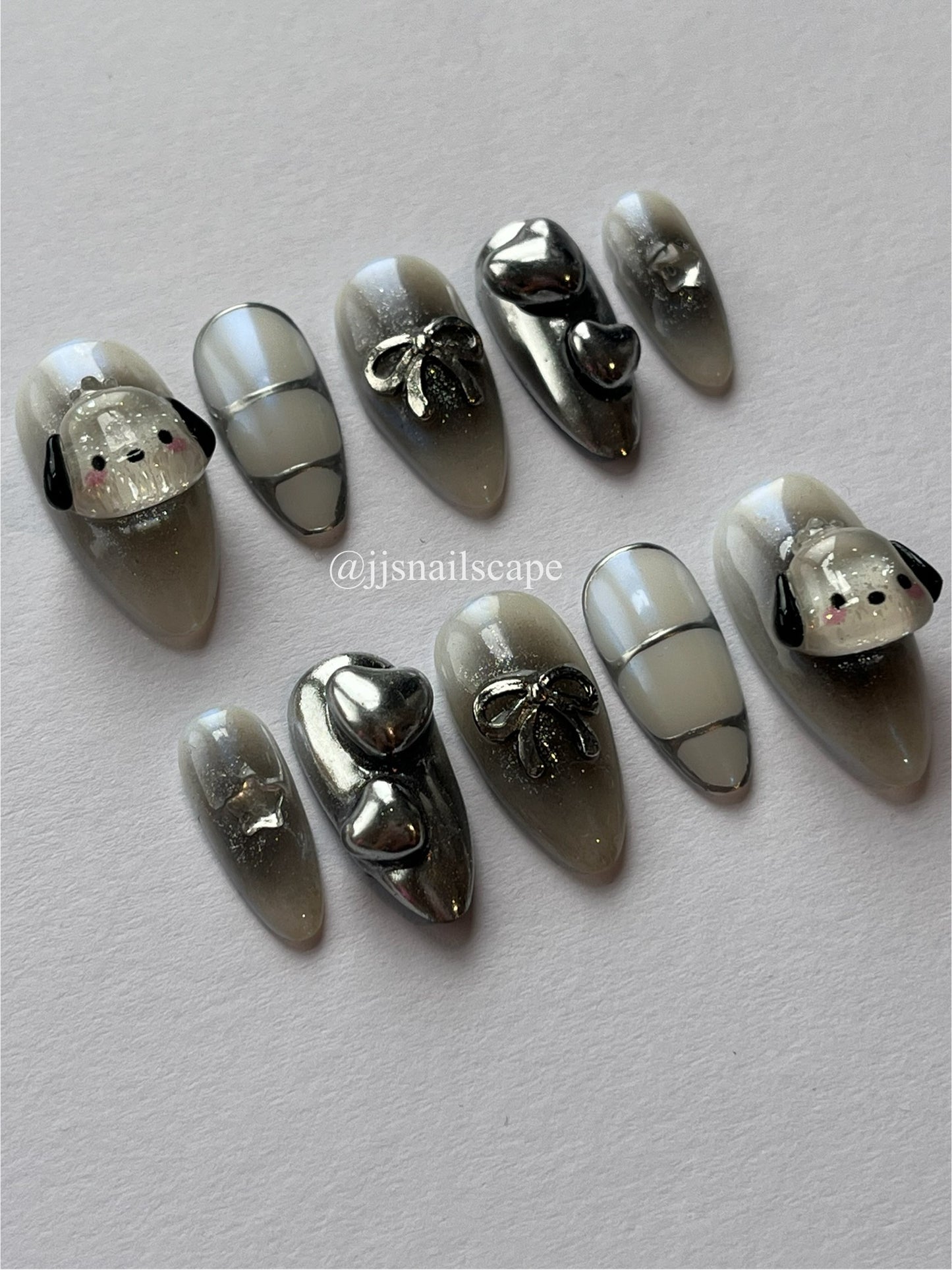 Silver Chrome Pochacco Nails