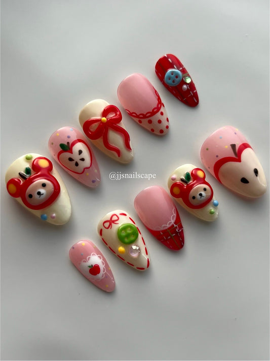 Red Apple Rilakkuma nails