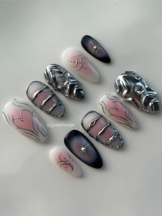 Pink and Silver Cyber Nails
