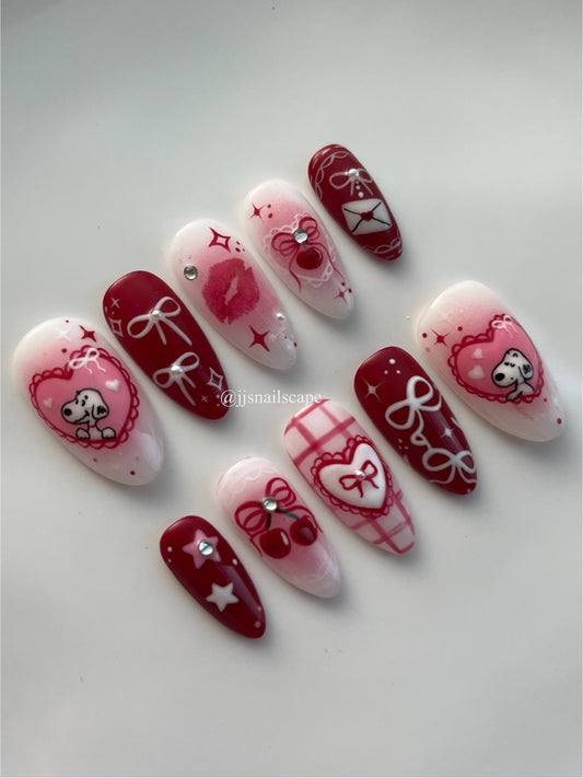 Valentines Snoopy Nails