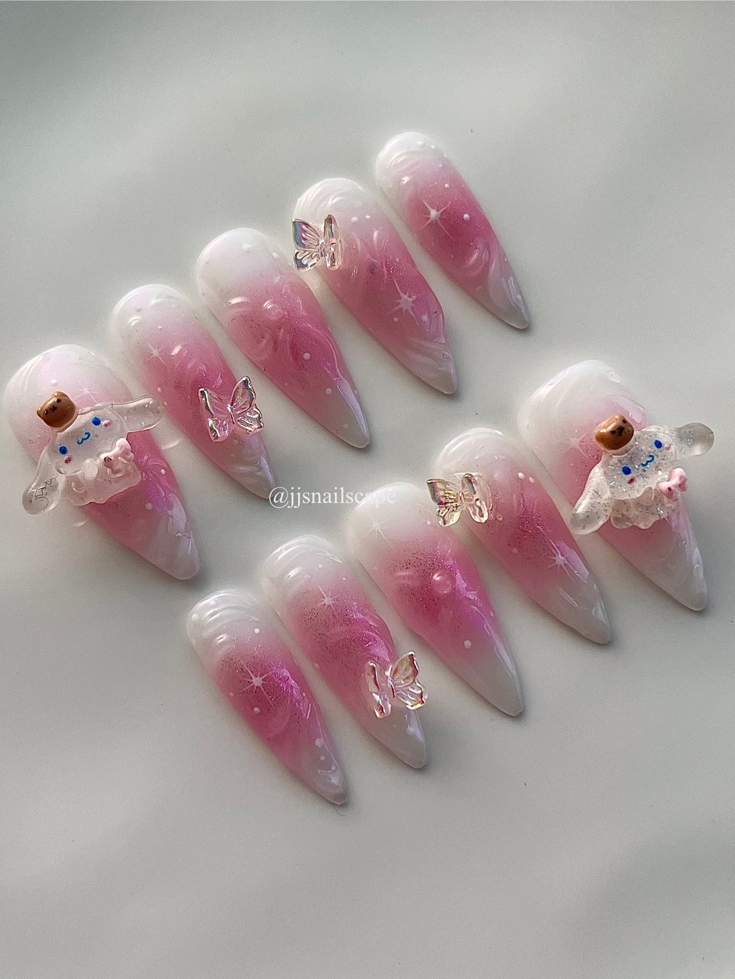 Pink Butterfly Cinnamoroll Nails