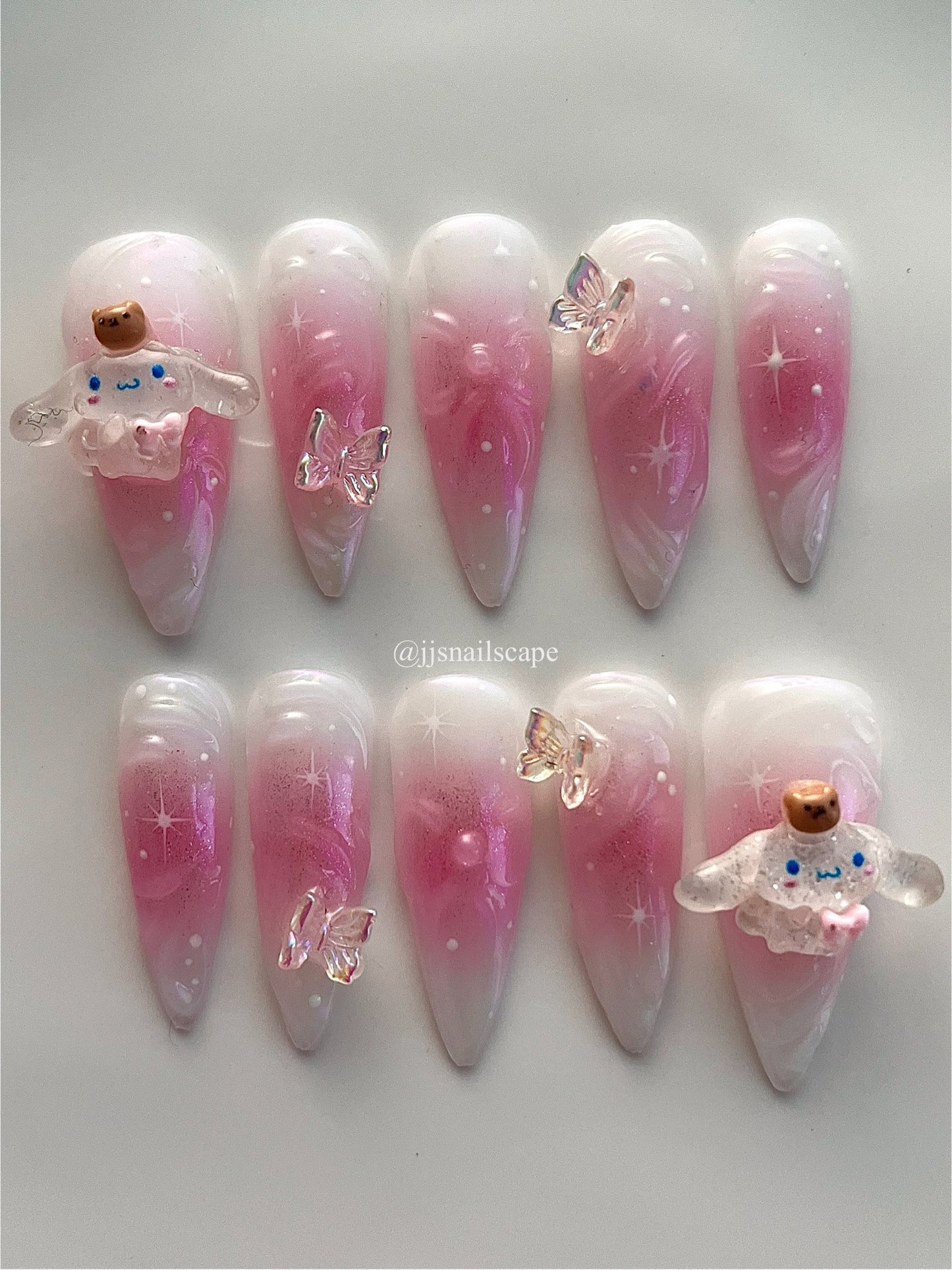 Pink Butterfly Cinnamoroll Nails
