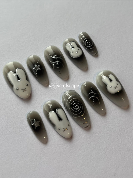 Silver Miffy Nails